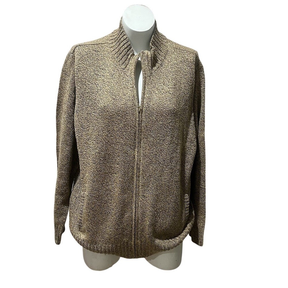 Karen Scott Sweater Womens Size 2XL Brown Full Zip Mock Neck Cardigan